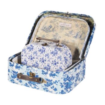 Personalised Set Of Three Blue Floral Suitcases, 3 of 7