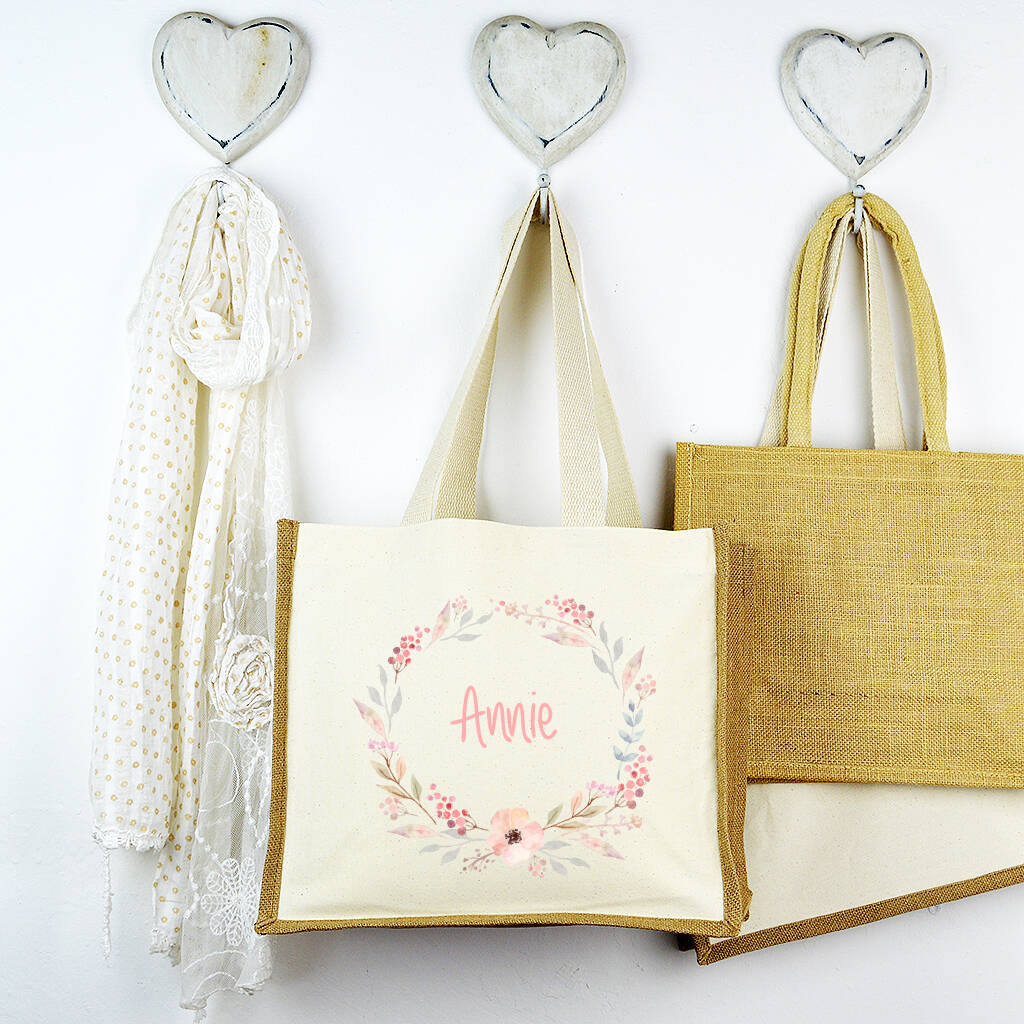 Personalised Flowers And Name Shopping Bag By Andrea Fays