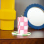 Chunky Pillar Candle In Pink Check, thumbnail 3 of 5