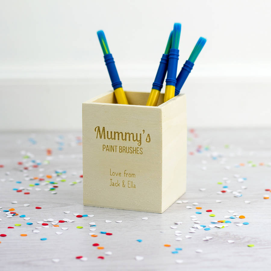 personalised wooden paint brush pot by mirrorin