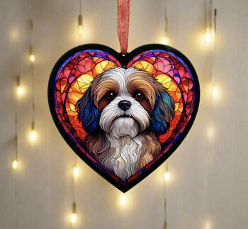 Shih Tzu Stained Glass Effect Heart Suncatcher, 6 of 7