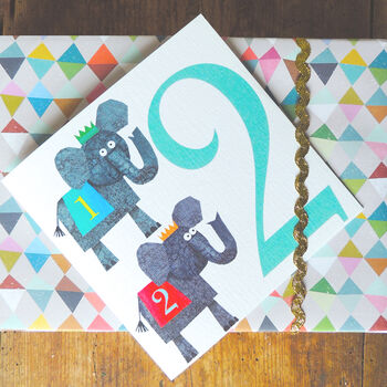 Two Elephants 2nd Birthday Card, 3 of 3