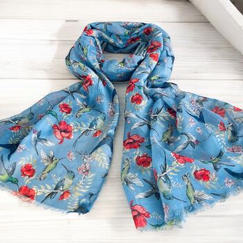 Light Weight Hummingbird And Floral Print Scarf, 2 of 5