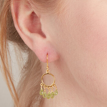 Green Peridot Gold And Silver Hoop Dangle Earrings, 4 of 10