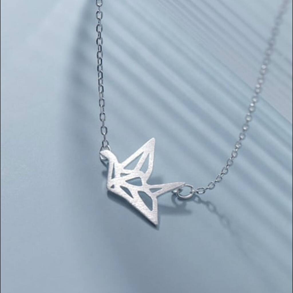Sterling Silver Origami Crane Necklace, 1 of 5