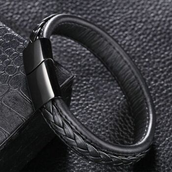 Mens Personalised Leather Strap Steel Bracelet, 10 of 10