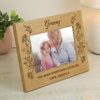 Personalised Wild Flowers 6x4 Oak Finish Photo Frame, 2 of 3