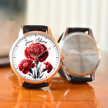 Personalised Wrist Watch With Floral Carnation Design, 2 of 3