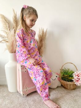 Girls Pink Dinosaur Cotton Pyjama Set Long, 2 of 6