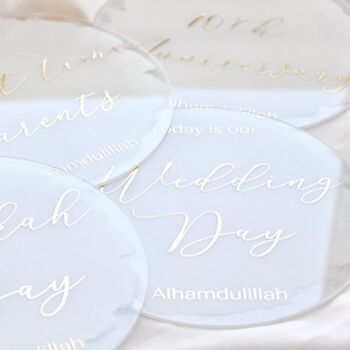 Muslim Couples Milestone Acrylic Plaques White And Gold, 5 of 10