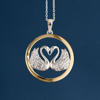 Personalised Sterling Silver And Yellow Gold Swans In Love Necklace, 2 of 12