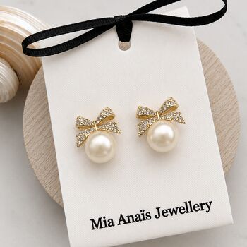 Pearl Bauble Crystal Bow Earring, 2 of 2