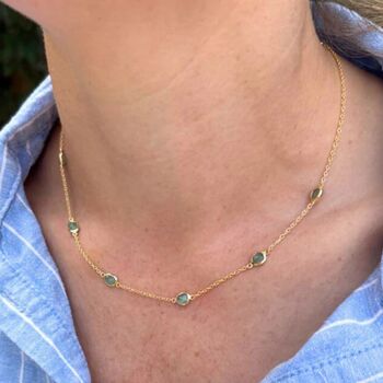 Emerald And Gold Vermeil Multi Gemstone Station Necklace, 4 of 5