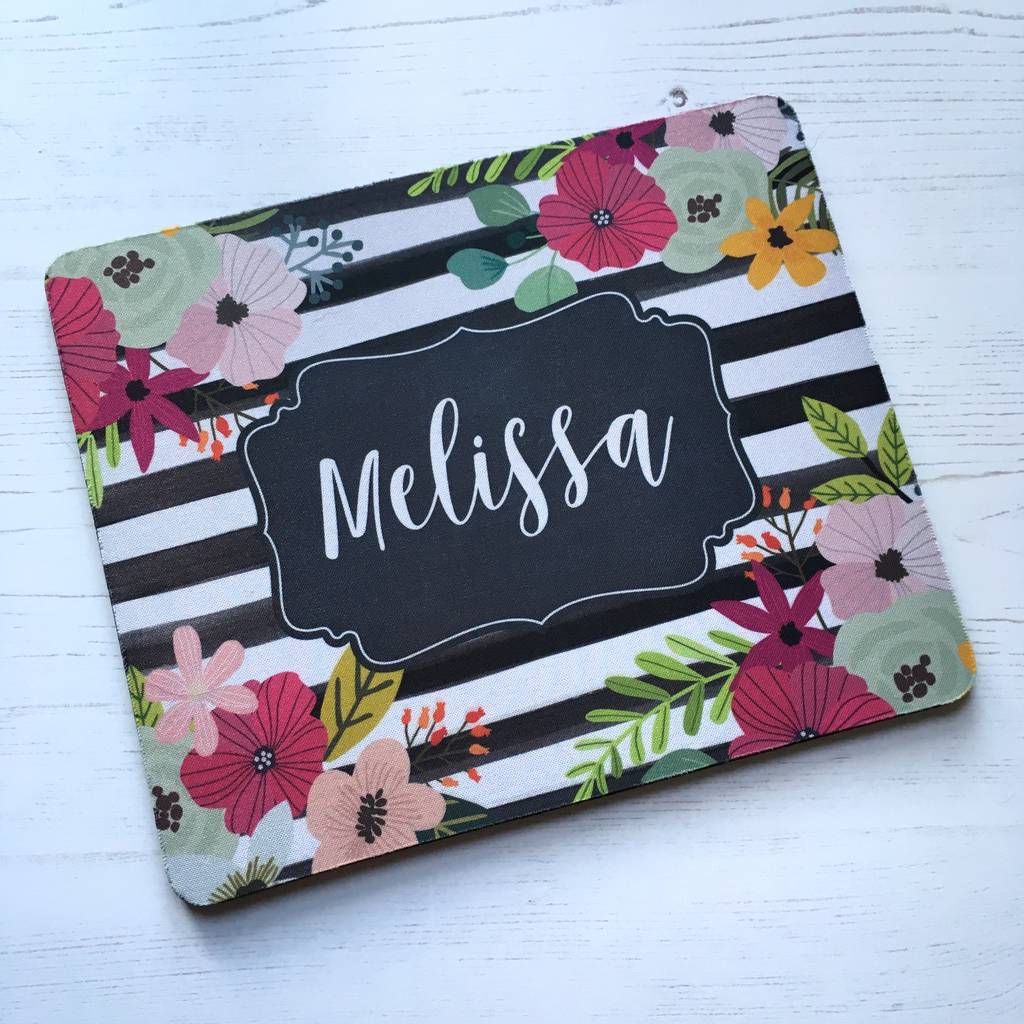 Personalised Floral And Watercolour Stripe Mouse Mat, 1 of 3