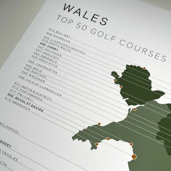 Wales Golf Map And Checklist Top 50 Courses Green, 2 of 4