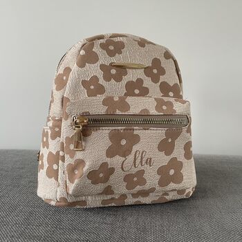 Personalised Childrens Beige Flower Small Backpack, 3 of 7