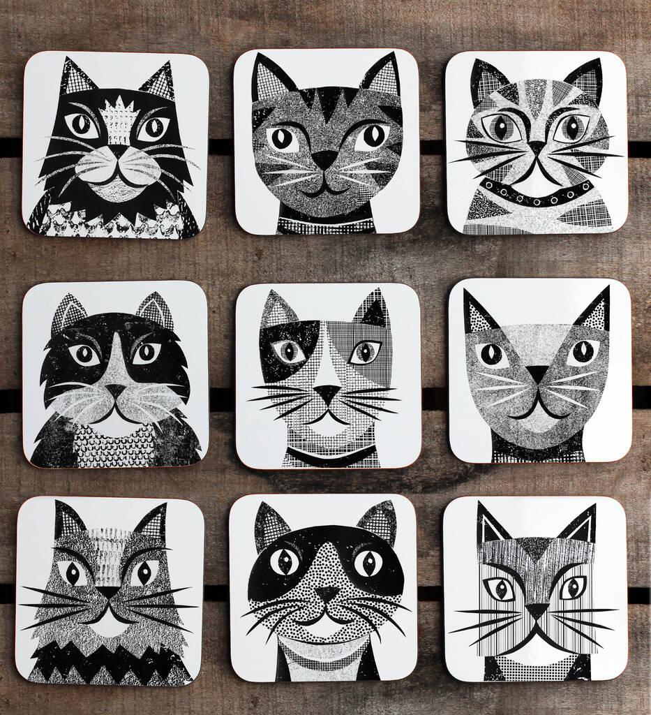 Cat Placemat With Twelve Black And White Designs By Simon Hart
