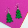 Simple Christmas Tree Earrings Green Glitter, thumbnail 1 of 5