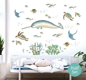 Narwhal, Sea Turtles And Fish Ocean Scene Wall Stickers, 3 of 7
