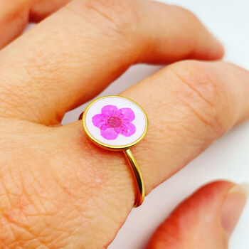 Forget Me Not Flower Adjustable Ring Hand Made Round, 5 of 11