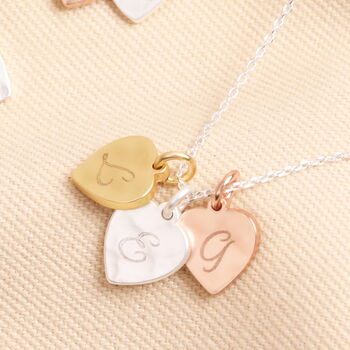 Personalised Hammered Matte Heart Trio Initial Charm Necklace, 2 of 4