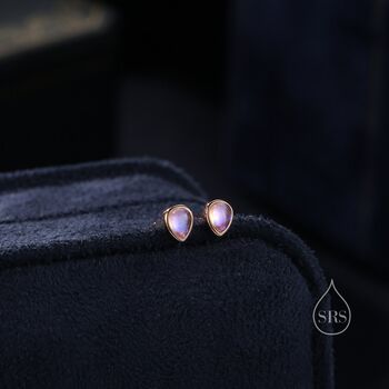 Tiny Moonstone Droplet Stud Earrings, 2 of 11