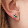 Sterling Silver Festive Dinosaur Christmas Stud Earrings, thumbnail 1 of 3