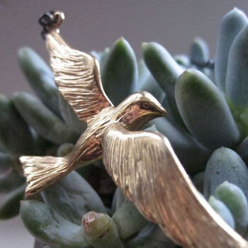 Oxidised 925 Silver Flying Bird Necklace Gold Plated, 2 of 8