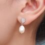 Sterling Silver Genuine Freshwater Pearl And Hammered Textured Disks Drop Earrings, thumbnail 1 of 12