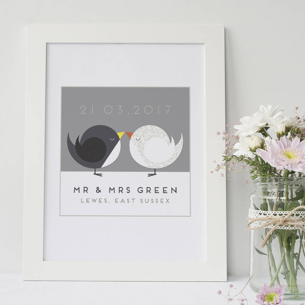 Personalised Wedding Love Birds Print By Onneke Notonthehighstreet Personalised Wedding Anniversary Print Gift