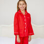 Girl's And Boy's Personalised Red Cotton Classic Christmas Pyjamas, thumbnail 4 of 7