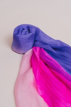 100% Mulberry Silk Scarf, Ombre Purple Blue Pink, 5 of 7