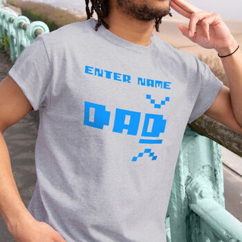 'Enter Name: Dad' Retro Game Style Fathers Day T Shirt, 2 of 6