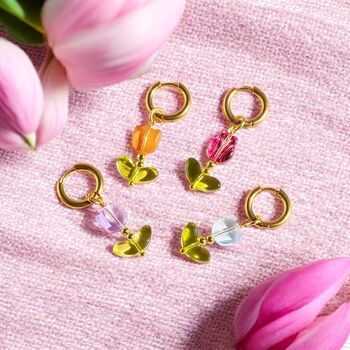 Glass Tulip Huggie Hoop Earrings, 6 of 7