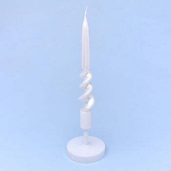 G Decor Twiselle Set Of Two Spiral Twisted Hand Dipped Dinner Pearl White Taper Candles, 2 of 2