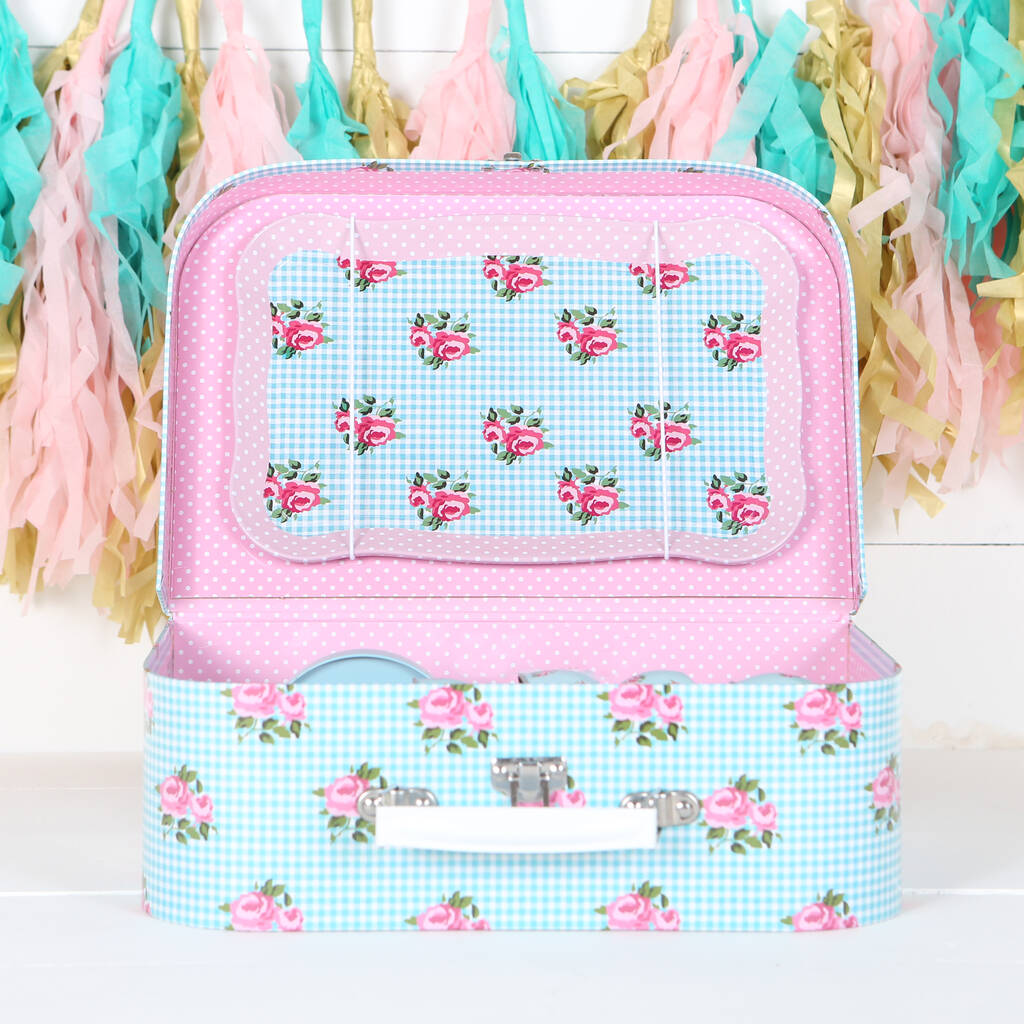 Floral Tin Tea Set With Personalised Case By Red Berry Apple