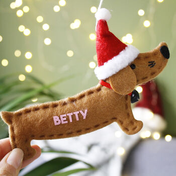 Personalised Dachshund Sausage Dog Christmas Decoration, 5 of 8