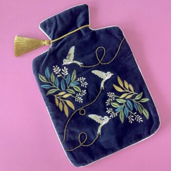 Luxury Embroidered Bird With Tassle Hot Water Bottle, 5 of 5