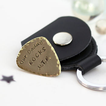 Personalised Brass Plectrum With Leather Keyring Case, 2 of 5