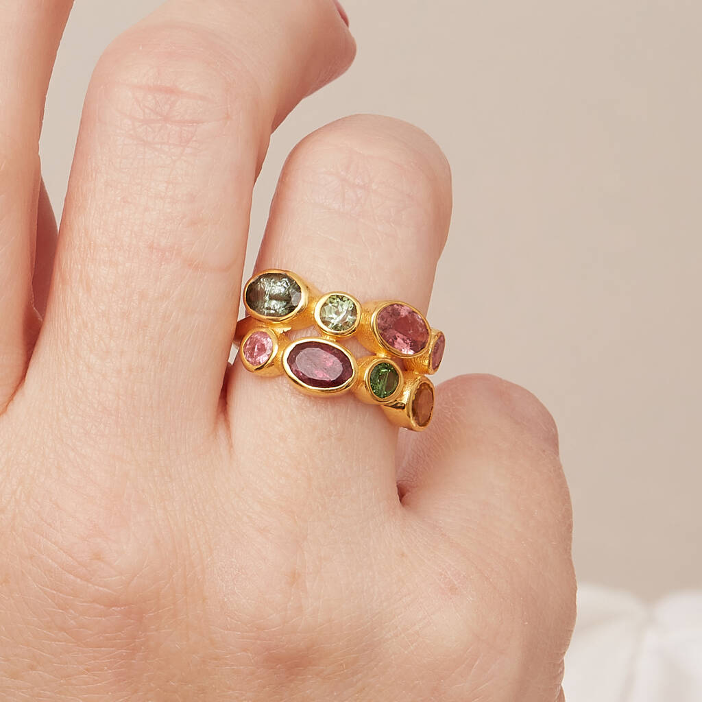 Tourmaline 18k Gold Plated Silver Statement Ring By Rochejewels