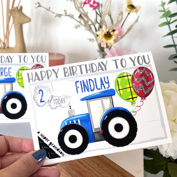 Personalised Blue Tractor Age Birthday Card, 5 of 12