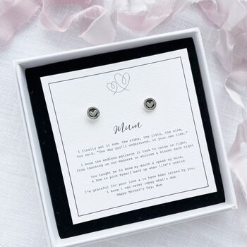 Sterling Silver Heart Stud Earrings With ‘Mum’ Poem Gift Card – Meaningful Mother’s Day Gift, 5 of 10