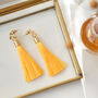 Gold Plate And Sunshine Yellow Tassel Drop Earrings, thumbnail 1 of 3