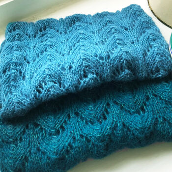 Pale Teal Hand Knit Lacey Loop Cowl Scarf, 4 of 5