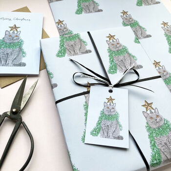 Festive British Shorthair Cat Christmas Wrapping Paper, 2 of 4