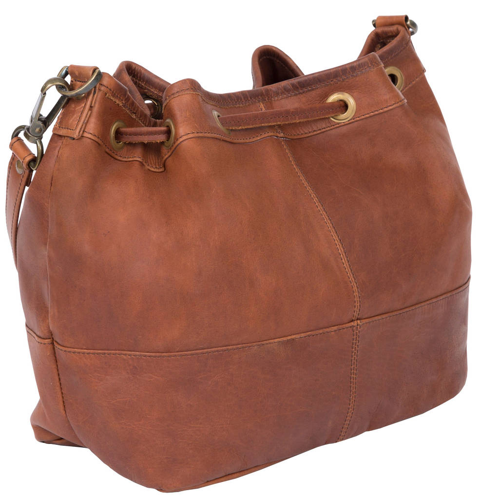 personalised leather bucket bag drawstring handbag by mahi leather