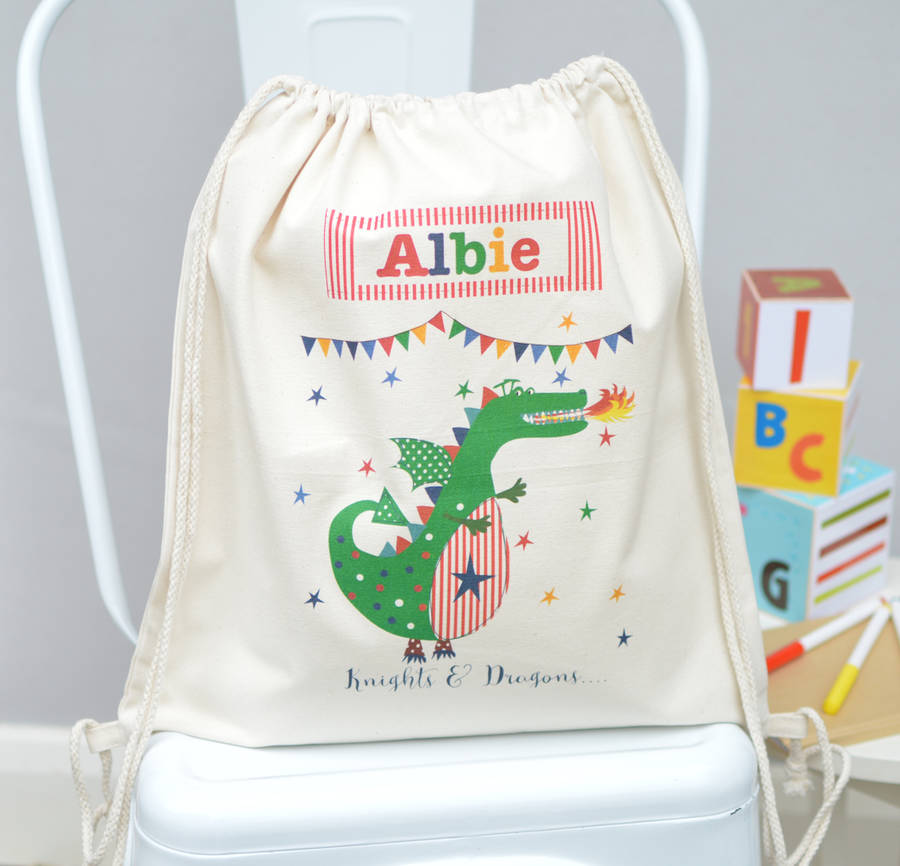 Boys Personalised Brave Knight Or Dragon Kit Bag By TillieMint