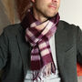 Men's Burgundy Tartan Stripes Cashmere Wool Blend Scarf, thumbnail 1 of 12