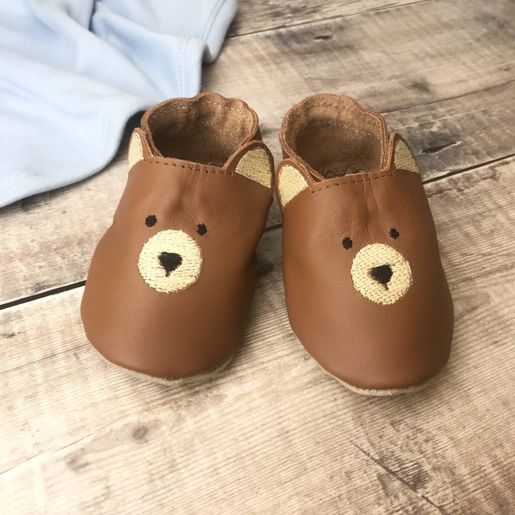 Personalised Leather Embroidered Bear Paw Baby Shoes By