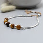 Tiger Eye Sterling Silver And Silk Adjustable Bracelet, thumbnail 1 of 2